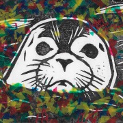 Rainer Nowak - Seal - Linolschnitt mit Plastikteilen beklebt - 10 x 15 cm - 2024