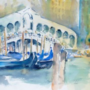 Katharina Hansen-Gluschitz - Buntes Treiben an der Rialto-Brücke - 30 x 40 cm - 2001
